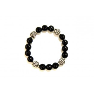 Black Onyx and Rhinestone Crystal Shamballa Bead Bracelet